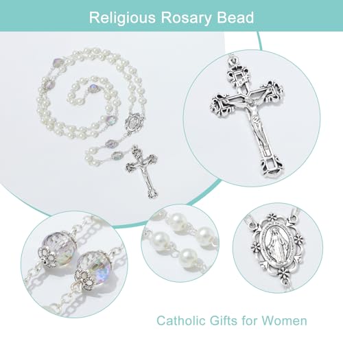 KOMI 6 MM Pearl Rosary Beads With Crucifix, Catholic Necklace for Women With Velvet Bag or Rosary Box - style: Rosary-5