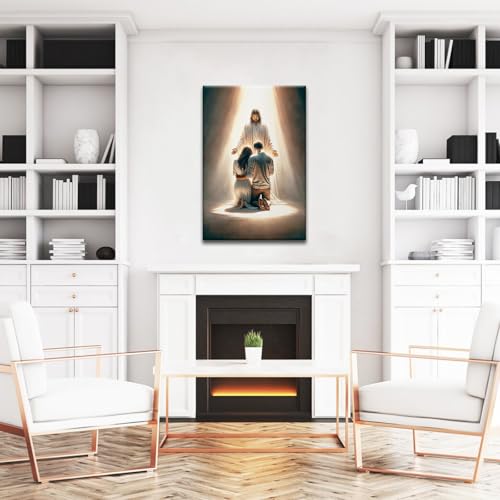 Framed Jesus canvas print wall art for couples seeking Jesus guidance in marriage Christian spiritual motivational poster living room prayer room home art decor 12x16in Ready to Hang - color: Jesus prays, size: 12x16in