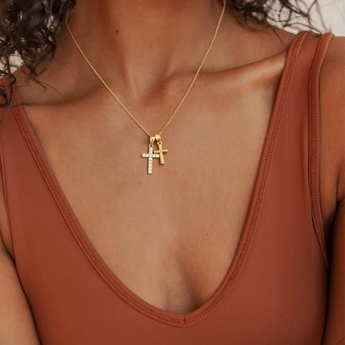 Amicon Gold Cross Necklace for Women Dainty 14K Gold Plated Diamond Cross Pendant Necklace Simple Charm Cross Necklaces Faith Trendy Jewelry Gifts - style: Double Cross Necklace-GD