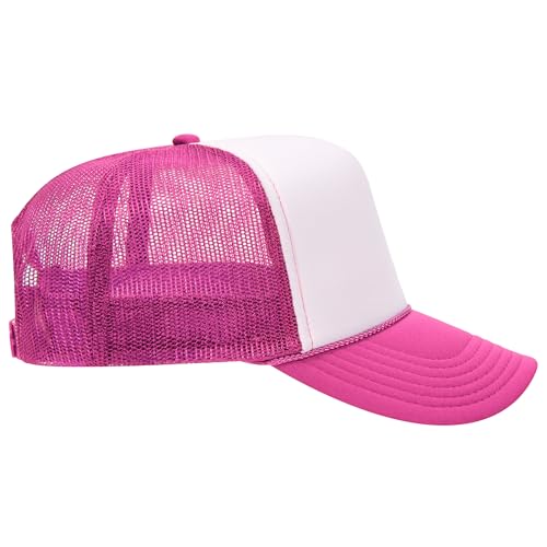 Hold On & Pray Trucker Hat | Christian Jesus God Blessed Faith Cowboy | Premium Snapback Hat for Men & Women - color: Hot Pink/White