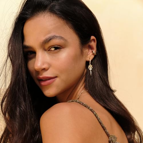 VACRONA Gold Heart Hoop Earrings Huggie Earrings for Women 14k Gold Plated Small Hoops Earrings - color: Turquoise Evil Eye