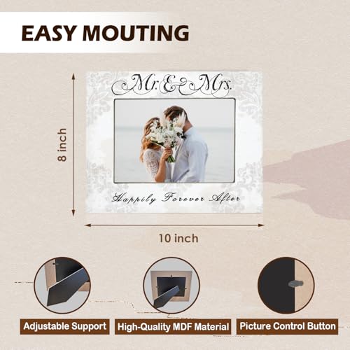 Mr and Mrs Picture Frame, Wedding Engagement Gifts for Couples Newlyweds Bride Groom, Just Engaged Married Gifts, Happily Forever After Wedding Picture Photo Frame 5x7 - color: happily