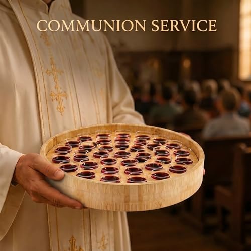 Zhehao 1 Set Wood Communion Tray Set for Church Holy Serving Tray with Lid Elegant 40 Cup Holders and 100 Disposable Communion Cups for Worship Service(Bamboo Style) - style: Bamboo Style