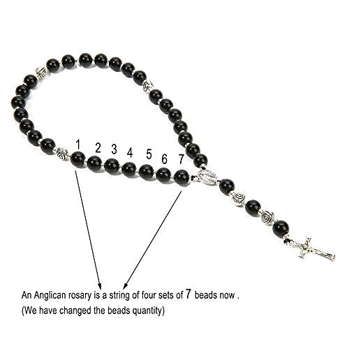 8mm Handmade Anglican Prayer Beads Rosary for Women - color: Silver(Black Agate)