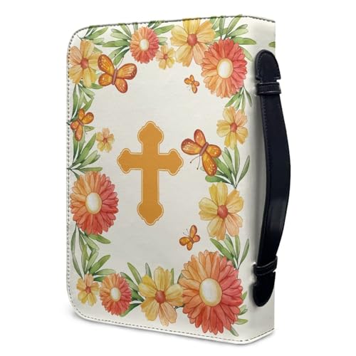 Dellukee Bible Cover for Women God is Within Her She Will Not Fall Butterfly Floral Print Durable Leather Carrying Book Case Church Bag for Biblical Accessories - color: Butterfly Floral God is Within Her, size: X-Large-bible size ≤10.2*7*1.9 inch
