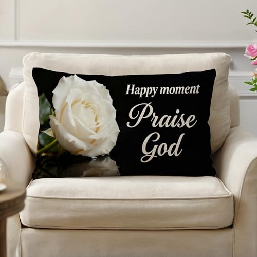Christian Faith Throw Pillow Covers 12x20 Inch Inspirational Bible Verse White Rose Decorative Pillowcases Church Religious Cushion Covers 4Pack, Gift for Christian & Faith Lovers (White) - color: White