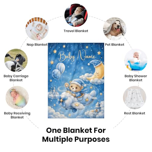 Custom Baby Blanket for Boys, Personalized Baby Blanket with Name for Gift - color: Cute Little Bear - Airplane