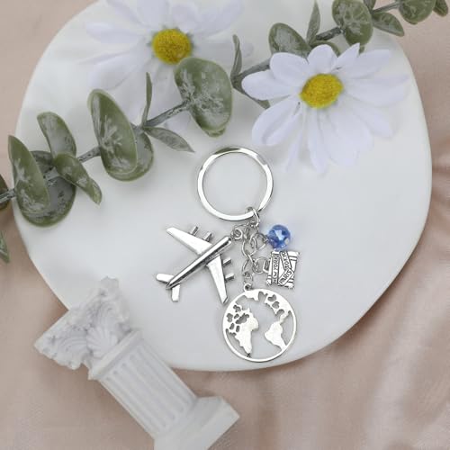 Airplane Keychains Travel Keychain for Women Compass Keyring Travel Airplane Keychain Gifts with Angel Charm - color: White8