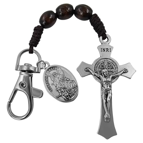 TALISMAN4U Catholic Rosary Keychain for Car St Benedict Cross Saint Michael