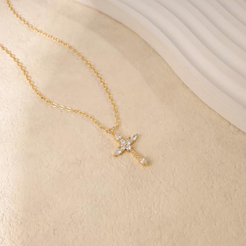 Cross Necklace for Women,Dainty 14k Gold Plated Pendant Necklaces - color: Gold-9