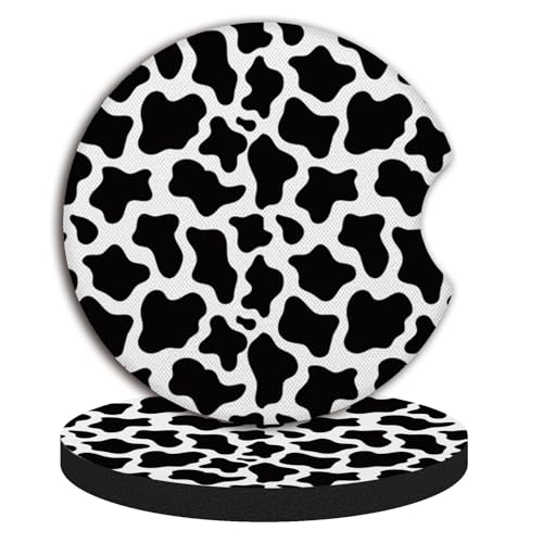 Cute Cow Print Animal Themed Black and White Cup Holders,2 Pack Universal Neoprene Car Coasters Set for Women/Men,Drink Cup Car Holder Coasters with A Finger Notch - color: Cow Print Animal Themed Black and White