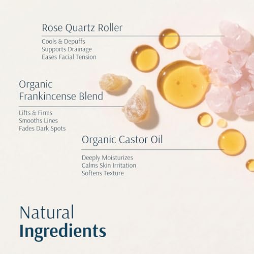 Holistic Goddess Frankincense Castor Oil Roll-On, Rose Quartz Roller, 1.7oz
