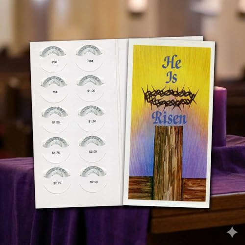 20 - He Is Risen $5.00 Easter Lent Coin Folders Offering - Christian Sunday School