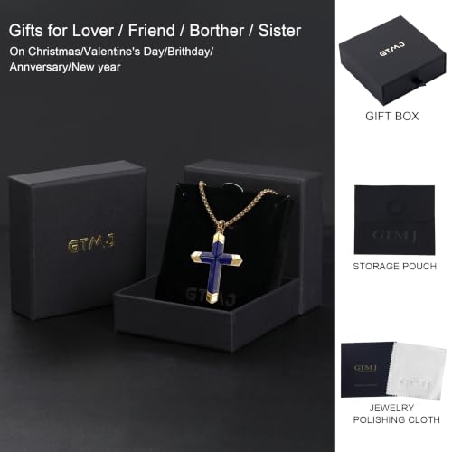 Lapis Lazuli/Amethyst Cross Necklace for Men Waterproof and Sweat-Resistant Suitable for both men and women With Adjustable Box Chain Christian Jewelry Father Day Gifts for Men - color: Blue&Gold