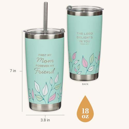 Christian Art Gifts Reusable Stainless Steel Tumbler Travel Mug & Straw - color: Mint Green/Mom