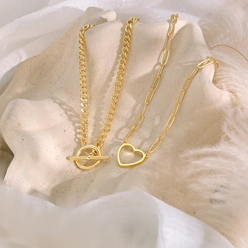 CHESKY Cross Necklace for Women Trendy, Dainty 14K Gold Plated Paperclip Charm Necklace for Womens Chunky Cross Pendant Necklace Gold Jewelry Religious Christian Gifts for Christians - color: LOVE-GD