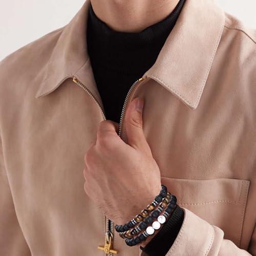 RANKEEF Tiger Eye Bracelet For Men 8MM Natural Stone Stretch Adjustable Black Crystal Beaded Bracelet for Men Women Gifts - color: 4,black,white,brown