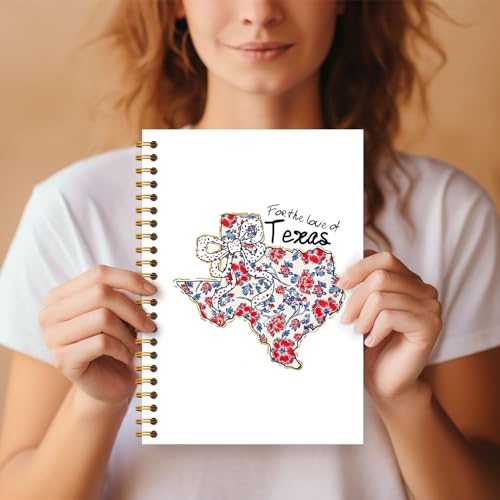 Coquette Bow Floral Texas Map Notebook, Texas Gifts for Women, 4th of July Independence Day Journal, America Patriotic Journal, Patriots Gifts Hardcover Spiral Notebooks 5.5x8.3 Inch - color: Section 14