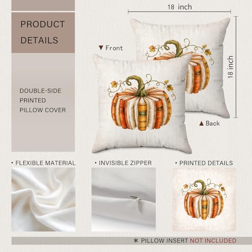 Rustic Fall Book Pumpkin Reading Room Throw Pillow Covers 18x18 - color: Book