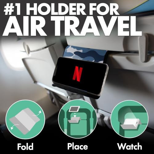 Flight Flap Airplane Phone Holder - Foldable Phone Stand for Plane Travel - color: Blue Camo, size: Large