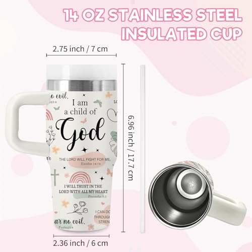 Christian Gifts for Women Girls – 14 oz Tumbler with Handle and Straw, Stainless Steel Insulated - BPA Free, Inspirational Bible Verse Baptism Cup, Religious Birthday Travel Gift (Child of God) - color: Child1