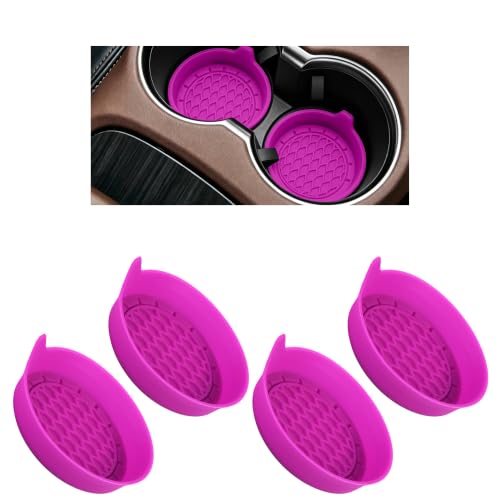 4PCS Car Cup Holder Coaster, Silicone Non-Slip Vehicle Cup Holder Insert Pads, Automotive Interior Insulation Drink Cup Mats Decor Accessories, Universal for SUV, Sedan, Truck (Purple) - color: Purple