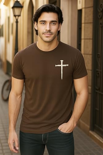 Christian Shirts for Men – Religious Jesus Shirt with Cross Graphic - color: Brown, size: Small