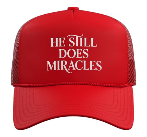 He Still Does Miracle Jesus Hat Gospel Faith Bible Verse Trucker Hat with Adjustable Mesh Back - color: Red
