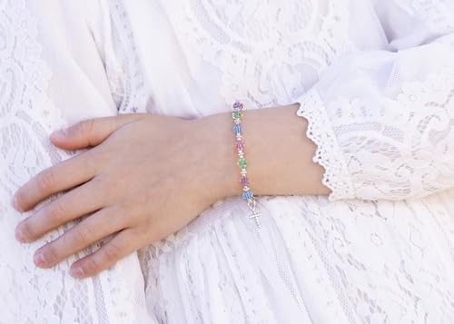 Precious Pieces Kids Crystal Rosary Bracelet, .925 Sterling Silver - color: Multi