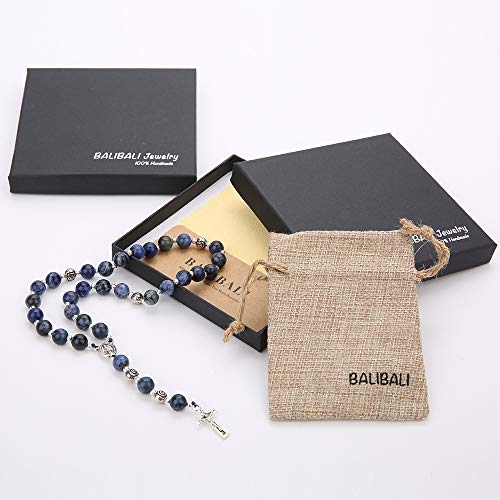 8mm Handmade Anglican Prayer Beads Rosary for Women - color: Silver(Blue-Vein stone)