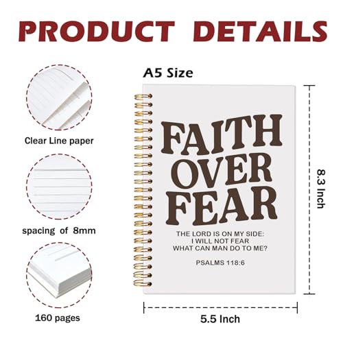 CFFJLHN Faith Over Fear Christian Notebook, Bible Journal, Prayer Journal for Women & Men, Church Notes Journal, Scripture Hardcover Spiral Notebook 5.5x8.3in - color: 16