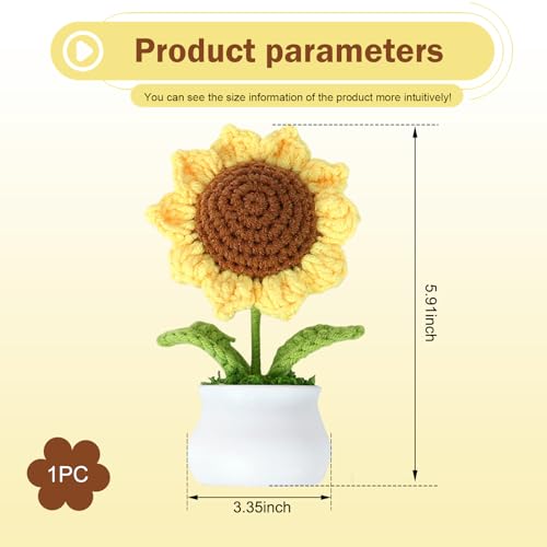 Car Crochet Sunflower Ornament, Cute Soft Lightweight Car Sunflower Dashboard Decor, Non-Slip Self-Adhesive Auto Interior Handmade Decoration for Women, Universal for Most Cars (Style A) - color: Style A & Yellow