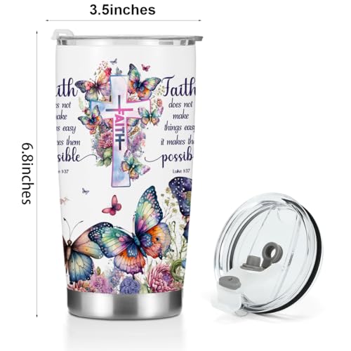 Christian Gifts for Women Tumbler, Inspirational Faith Religious Gifts for Women Girls Friends Birthday Christmas, Bible Verse Butterfly Coffee Mug Stainless Steel Vacuum Insulated Travel Cup with Lid - color: Faith Butterfly 1217