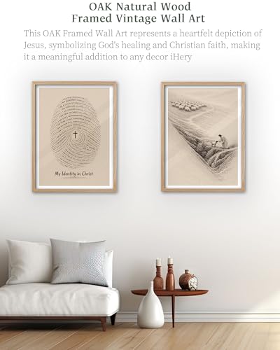 iHery 16x20in Jesus Rescues the Lost Sheep Framed Christian Wall Art - color: OAK Framed Christian, size: 20"L x 16"W