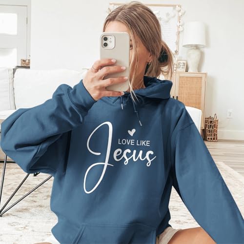 Love Like Jesus Dear Person Behind Me Hoodie for Women Christian Faith Bible Verse God Sweatshirt Oversized Tops - color: Deep Blue, size: Small