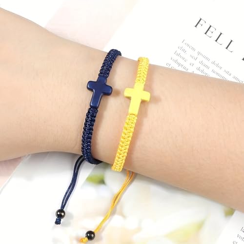 Colorful Cross Braided Handmade Woven Rope Prayer Protection Bracelet Inspirational Religious Christian Protection Bangle for Women Men Couple Friendship Jewelry - color: blue
