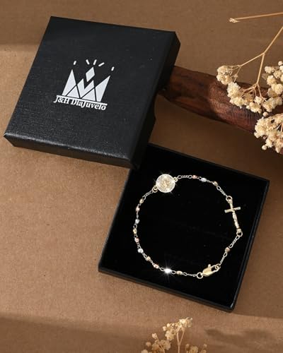 J&H DiaJuvelo Catholic Rosary Bracelet for Women 14K Gold Virgin Mary Rosarios Jesus Cross Charm Link Chain Virgen de Guadalupe Religious Jewelry Gifts for Confirmation Baptism First Communion - style: Gold Rosary D