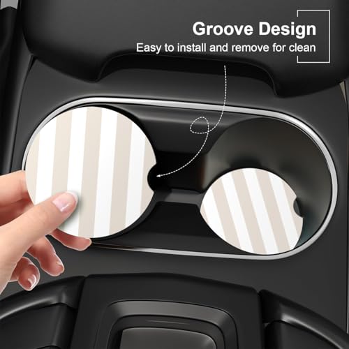 Ceramic Car Coasters – Absorbent Car Cup Holder Coaster Set for Women, Cute Aesthetic Car Accessories for Girls, 2 Pack (Camel) - color: Camel