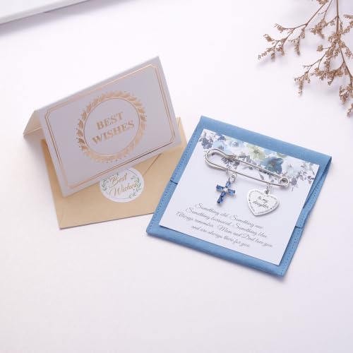 Ralukiia Something Blue Gifts for Bride, Blue Cross Bridal Bouquet Charm Pin with Pearl, Christian Wedding Keepsake, Bridal Shower Gift, Wedding Day Accessory for Daughter Bride - color: From Mom&Dad