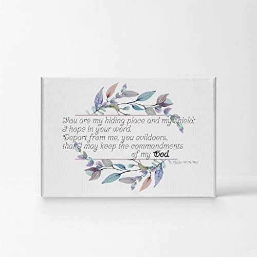 Smile Art Design Psalm 119:114-115 Hiding Place And Shield Quote Watercolor Paint Wreath Scripture Wall Art Bible Verse CANVAS PRINT Home Decor Ready to Hang Made in the USA- 8x12 - size: 12"L x 8"W