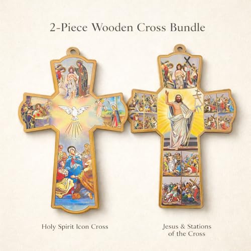 Christian Wall Crosses Set of 2, Jesus & Holy Spirit MDF Wall Décor