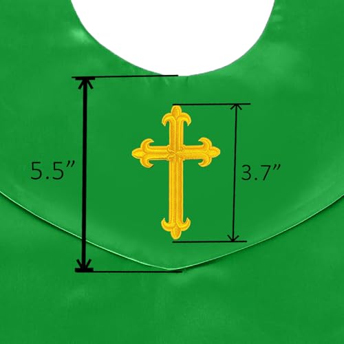 GradPlaza Unisex V Shape Church Choir Stole with Gold or White Embroidery Cross for Adults Church - color: Emerald Green, style: Gpld Cross