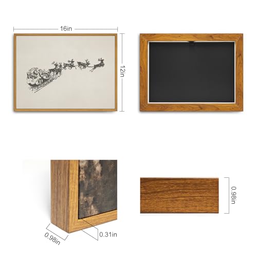 Roslynity Framed Canvas Wall Art Vintage Print Paintings Flying Santa Sleigh Reindeer Christmas Neutral Minimalist Winter Xmas Retro Artwork for Home Living Room Bathroom Wall Decor (12"x16") - color: Santa Sleigh Reindeer Black, size: 16"L x 12"W