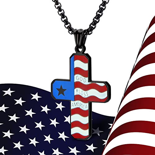 American Flag Cross for Car Rearview Mirror Hanging Accessories God Bless America Charm Pendant Car Decor Christian Patriotic Ornament Religious Cross Necklace Men Women (Black)
