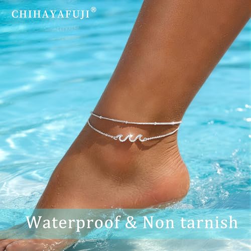 14K Gold/Sterling Silver Plated Ankle Bracelets for Women Waterproof Layered Stackable Sparkly Chain Birthstone Charm Non Tarnish Large Adjustable Birthday Jewelry Gift - color: Silver4