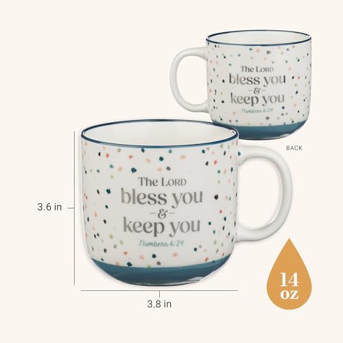 Christian Art Gifts Large Ceramic Coffee & Scripture Mug for Women & Men - color: White & Multicolor Confetti/Bless You, size: 14 Ounces