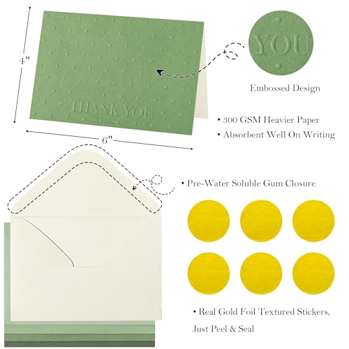 Crisky Embossed Dots Thank You Cards (25 Pack) with Envelopes & Stickers Thank You Greeting Notes Bulk for Birthday, Baby Shower,Bridal Shower, Wedding, Graduation Shade of Sage Green - size: 25 Pieces