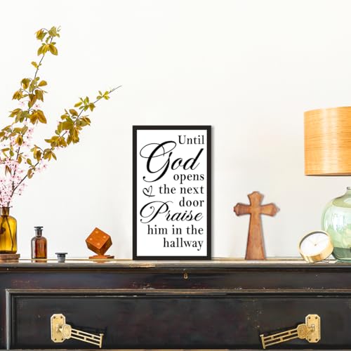 Until God Opens The Next Door Wood Box Sign Desk Decor,Bible Verse Scripture Wooden Block Sign for Christian Home Office Bedroom Wall Shelf Tabletop Decor 10'' x 6'' - style: Until God Opens The Next Door