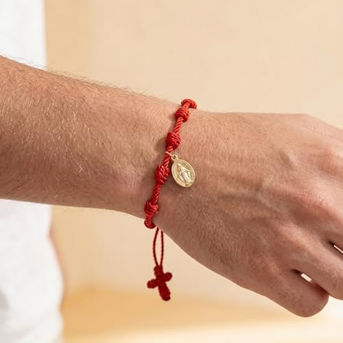 10 Knots Lucky Protection Rope Cross Bracelet For Women Men, Handmade Good Jesus Pendant Charm Amulet Adjustable Christian Pulsera Decenario String Jewelry, Daily Friendship Gift - color: Jesus Red