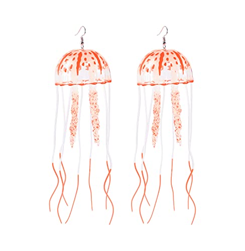 Exaggerated Lifelike Ocean Floating Jellyfish Earrings Big Colorful Funny Weird Octopus Hook Earrings Statement Party Nightclub Jewelry 1 pair - color: orange